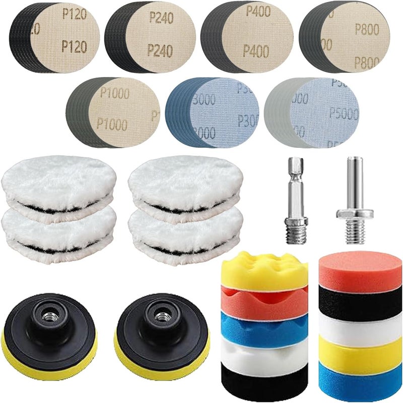 BTBEMO 78Pcs Headlight Restoration Kit,3 Inch Drill Polishing Kit, Wet Dry Sandpaper Drill Sanding Attachment with Buffing Pads for Car Polish,Resin Polish Rotary Tools Attachment (3 Inch 78Pcs) - Image 1
